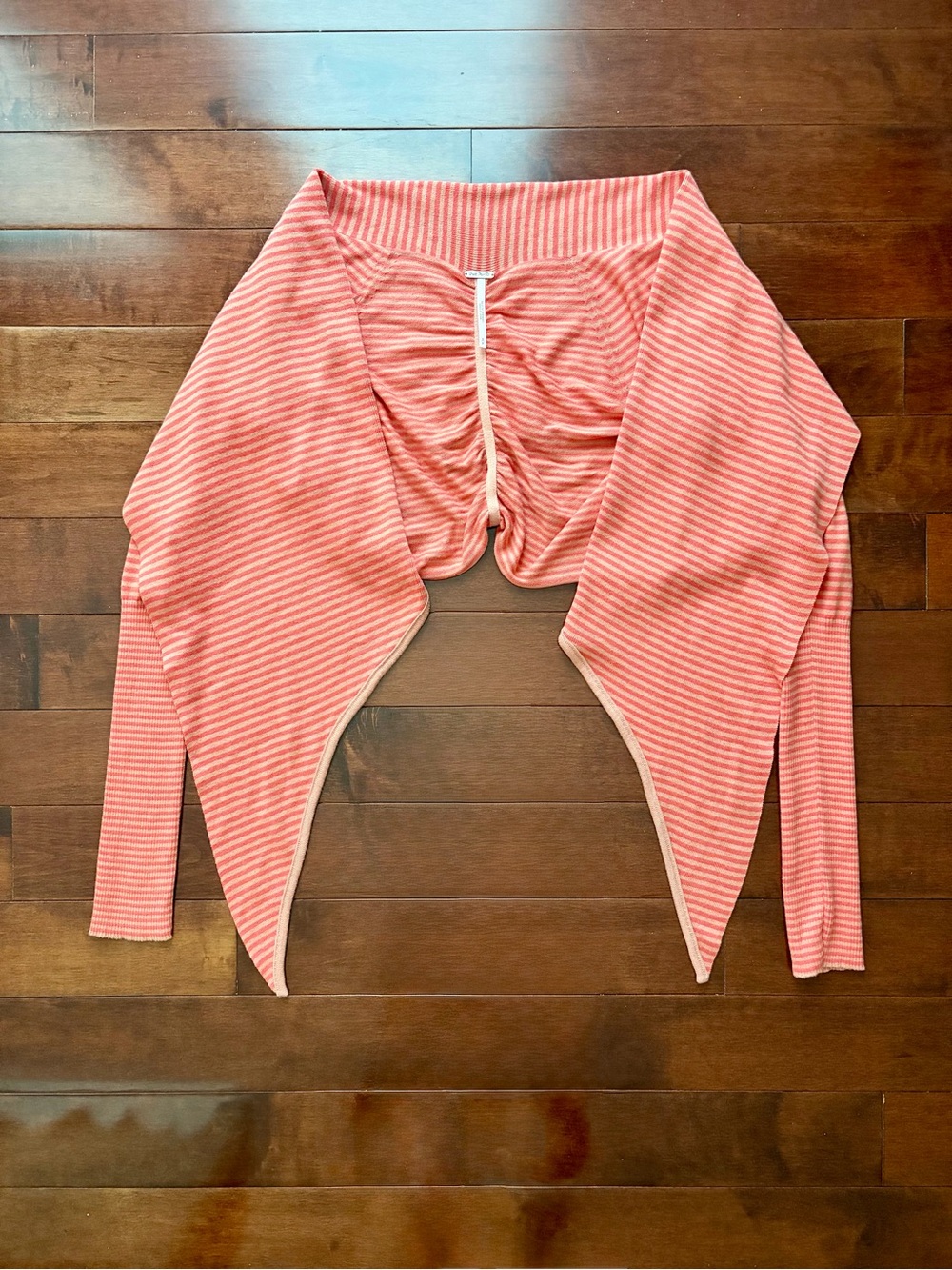 Free People Coral & Cream Striped Cotton Cropped Shrug
